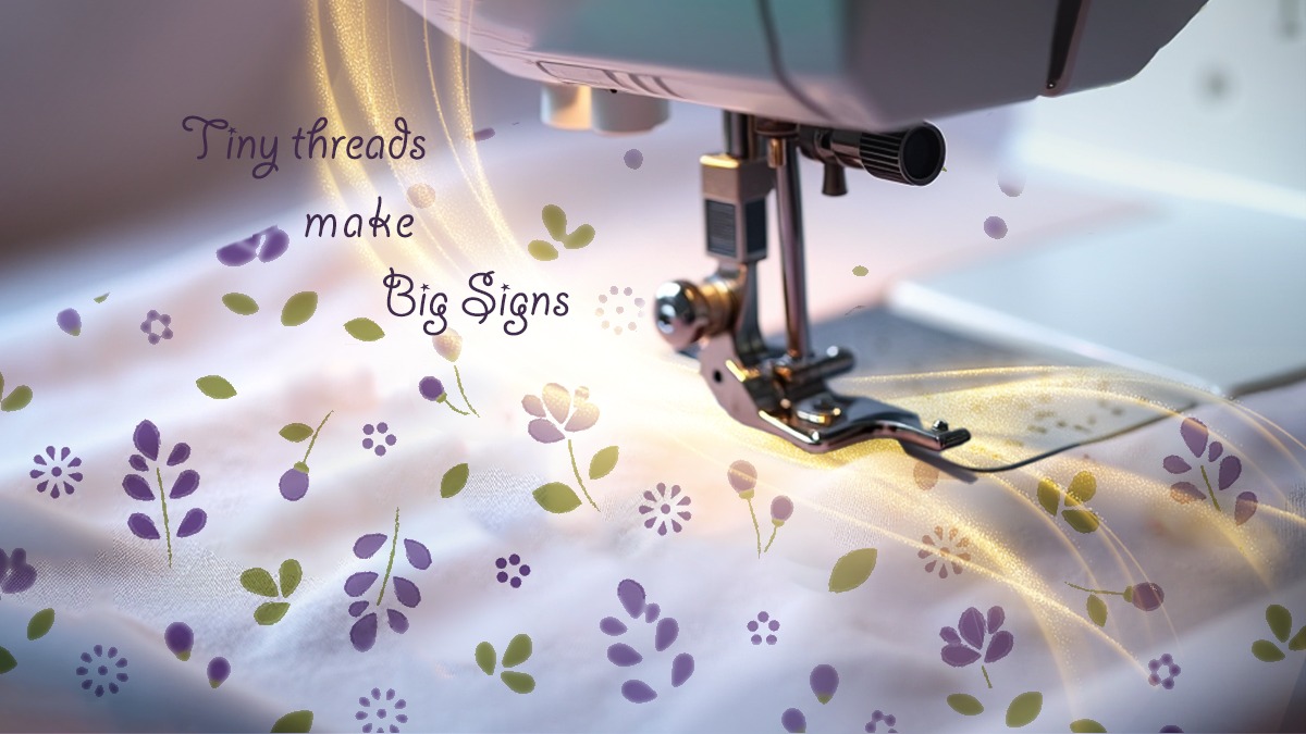Sew Sign handmade pieces in progress beside a sewing machine